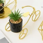 Gold Tricycle Planter with Ceramic Pot Decoration Item