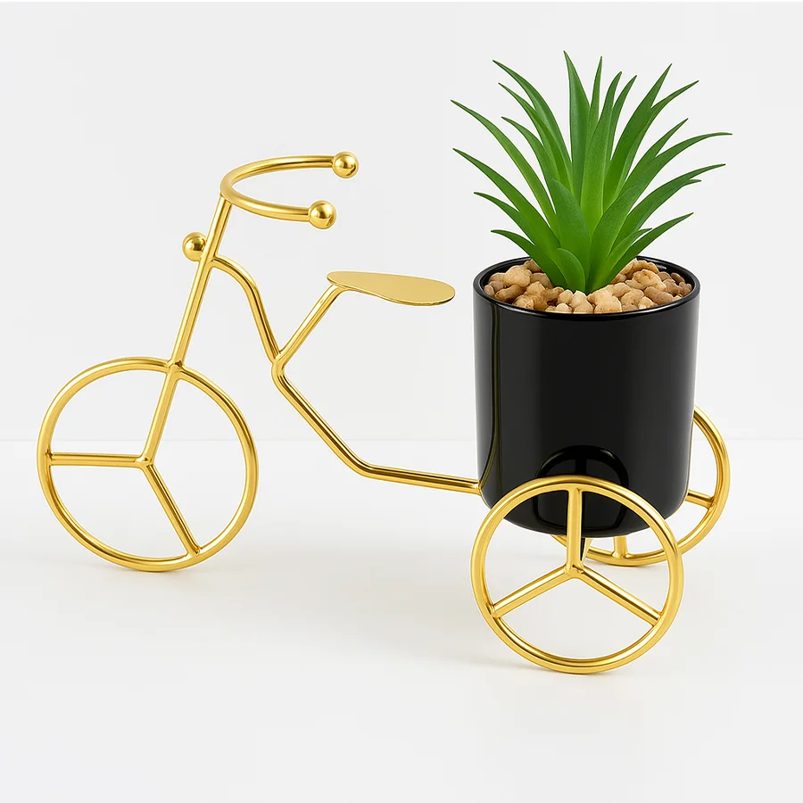 Premium Quality Gold Tricycle Planter with Ceramic Pot