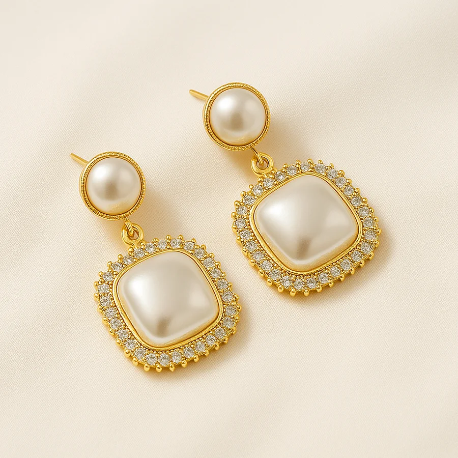 Buy Best Quality Square Pearl Drop Earrings