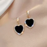 Heart Shaped Black Earrings with Gold Plated Edges