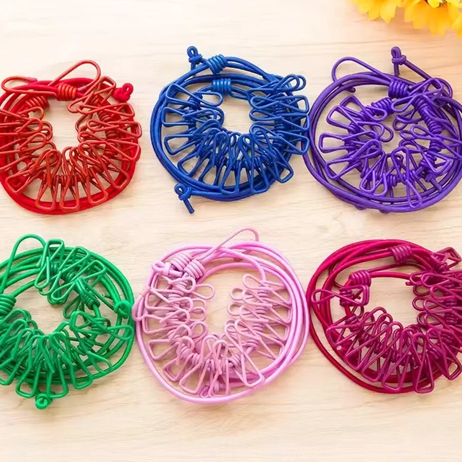Buy Colorful Elastic Clothesline with Clips for Drying Clothes