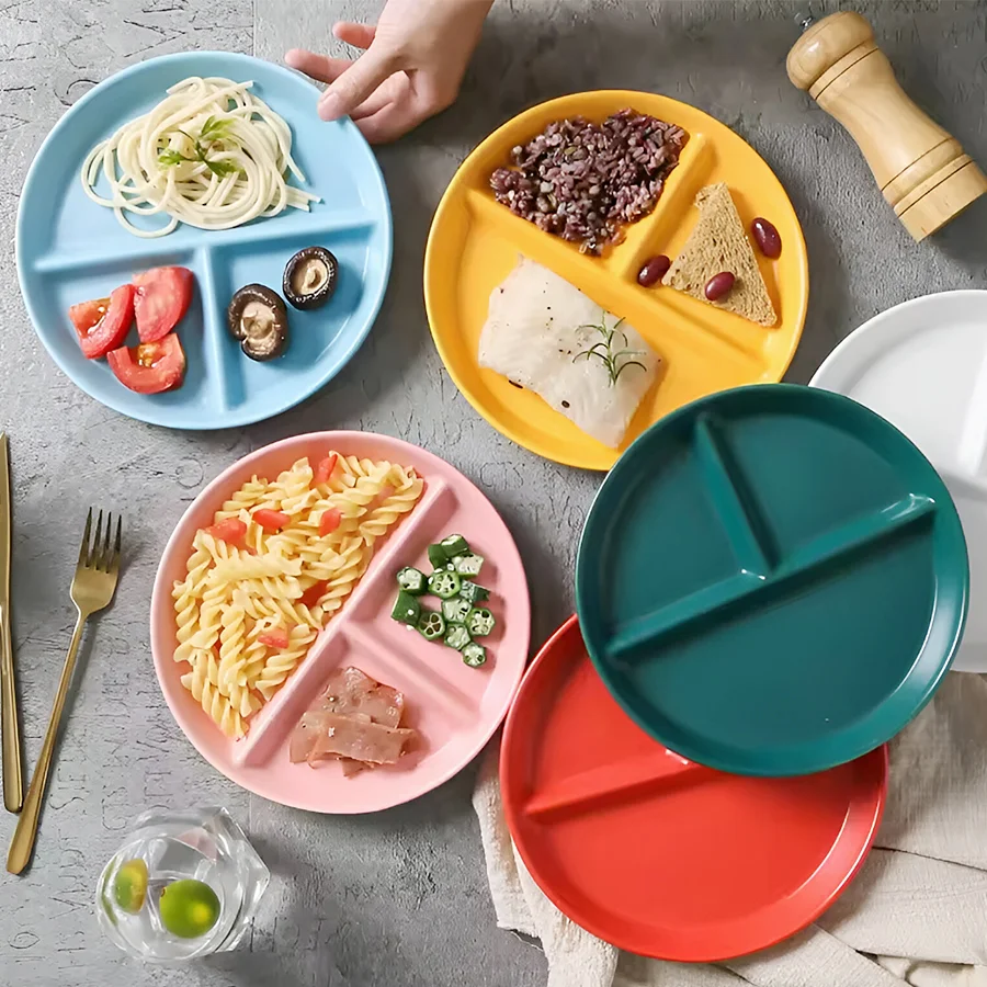 Round Divided Serving Plates for Breakfast, Lunch, or Snacks